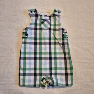 Janie and Jack boys size 3- 6 months checkered romper EUC